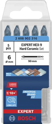 Set mata bor keramik keras Bosch EXPERT HEX-9 6 mm 90 mm, 5 buah.